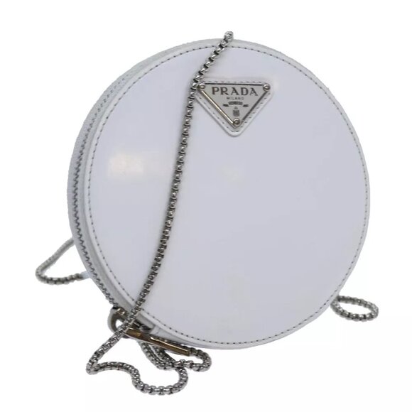 PRADA Chain Shoulder Bag Patent leather White Auth - Picture 1 of 7